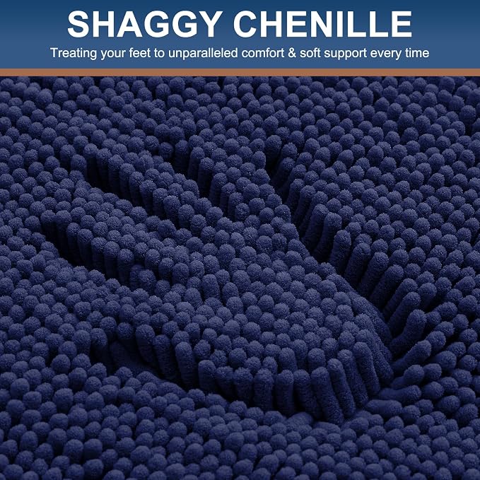 Smiry Chenille Bathroom Rugs Sets 2 Piece (36x24+24x16, Navy Blue) | Soft Absorbent Machine Washable Non Slip Shaggy Bath Rug Set for Tub, Shower, and Floor, Home Decor