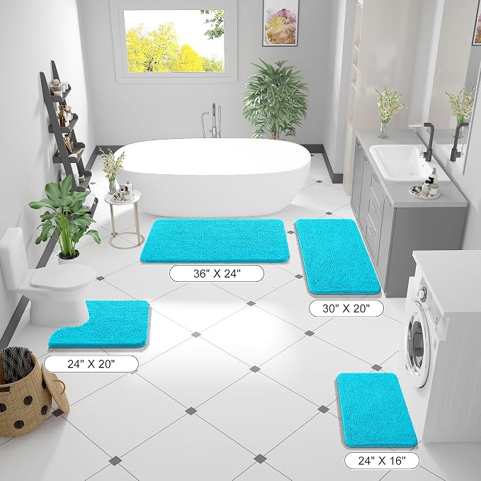 OLANLY Bathroom Rugs 30x20, Extra Soft Absorbent Chenille Bath Rugs | Aqua Sky, Quick-Drying Rubber Backing, Machine Washable Bath Mat for Bathroom Floor, Tub and Shower, Home Decor Accessories