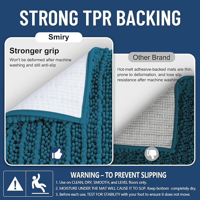 Smiry Bathroom Rugs 40X32, Extra Soft Rubber Backing Chenille Bath Mats | Peacock Blue Machine Washable Non Slip Quick Dry Bath Mats for Bathroom Floor, Tub, Shower, Home Decor Accessories
