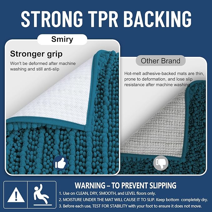 Smiry Bathroom Rugs 34X21, Extra Soft Rubber Backing Chenille Bath Mats | Peacock Blue Machine Washable Non Slip Quick Dry Bath Mats for Bathroom Floor, Tub, Shower, Home Decor Accessories