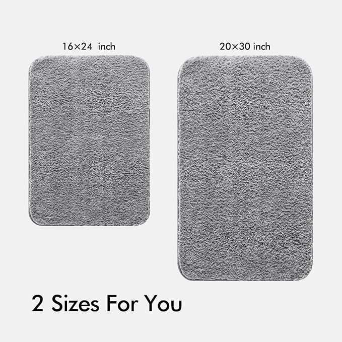 MIULEE Grey Bathroom Rugs Set 2 Piece Soft Bath Mats 16x24+20x30 Inch | Soft Absorbent Microfiber Bath Rugs, Non Slip, Quick Dry, Fluffy Bath Rugs for Bathroom Floor Tub Showers, Machine Washable