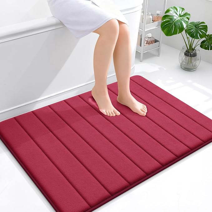 OLANLY Memory Foam Large Bath Mat 40x32, Super Soft Absorbent Bathroom Rugs | Burgundy, Quick Dry Bath Rug, Machine Washable Shower Floor Mats, Bathmat Carpet for Bathroom Floor, Tub and Shower