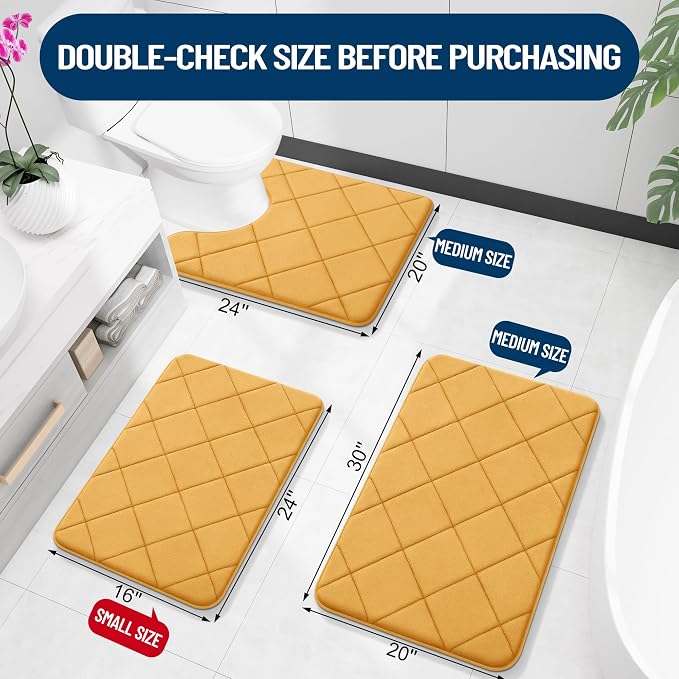 OLANLY Memory Foam Bath Mat 44x24, Ultra Soft and Absorbent Bathroom Rugs | Yellow, Quick Dry, Machine Washable Shower Bath Rugs, Comfortable Bath Carpet for Bathroom Floor, Tub and Shower