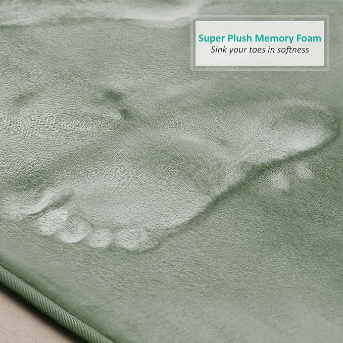 Clara Clark Bathroom Rugs, Velvet Memory Foam Bath Mat, Non-Slip Bath Rugs, Machine Wash, Dries Quickly, Ultra Soft Plush Bath Mats for Bathroom, 20 x 32, Ice Green