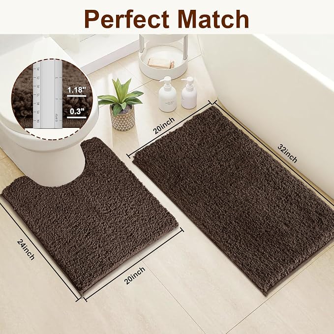 Bathroom Rugs Sets 2 Piece Non Slip Washable Bath Mat Set | Microfiber bath rug set with toilet mats for bathroom , Soft Absorbent toilet rug set TPR Rubber Backed bathroom floor mat