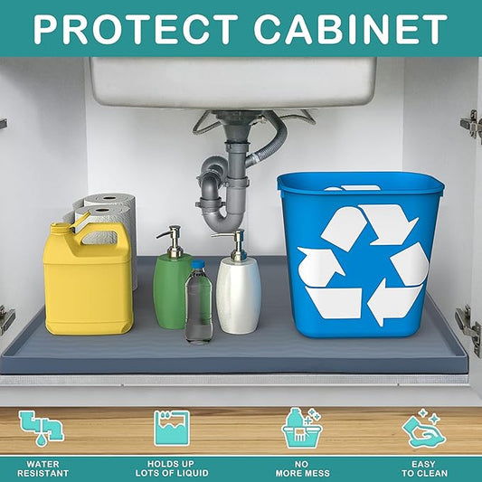 URMONA Waterproof Silicone Under Sink Mat 19'' x 12'' Shelf Liner for Kitchen and Bathroom, Cabinet and Counter Protector, Storage and Organizers, Litter Mat, Pet Cat Puppy Essentials(Cream)