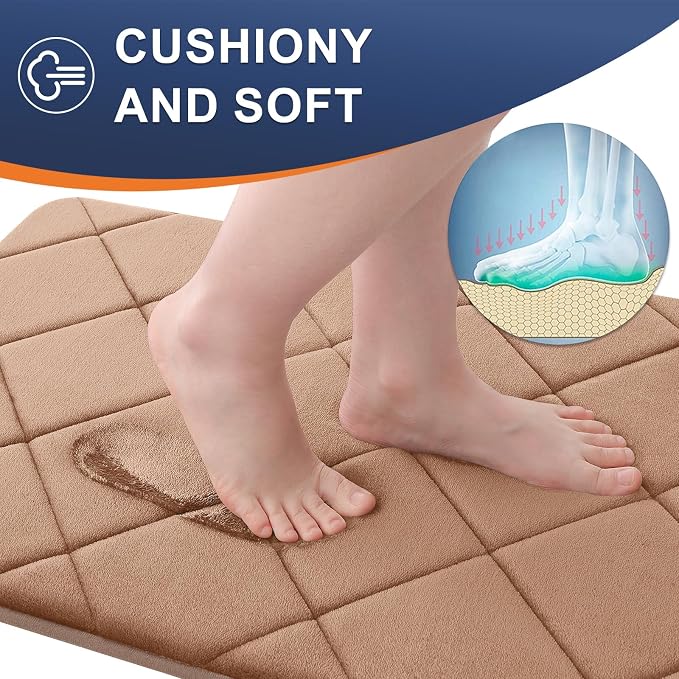 OLANLY Memory Foam Toilet Rugs U-Shaped 24x20, Ultra Soft and Absorbent | Dark Beige, Quick Dry Commode Contour Rugs, Machine Washable, Comfortable Bathroom Contour Bath Mats for Toilet Base