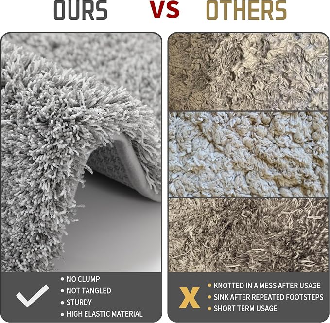 Yimobra Fluffy Bathroom Toilet Rug Set, 24x17+24x20, Light Gray and White | Soft Absorbent Microfiber Bath Mat Set, Non Slip, Machine Washable Quick Dry, Plush Shaggy Shower Rugs for Bathroom Floor