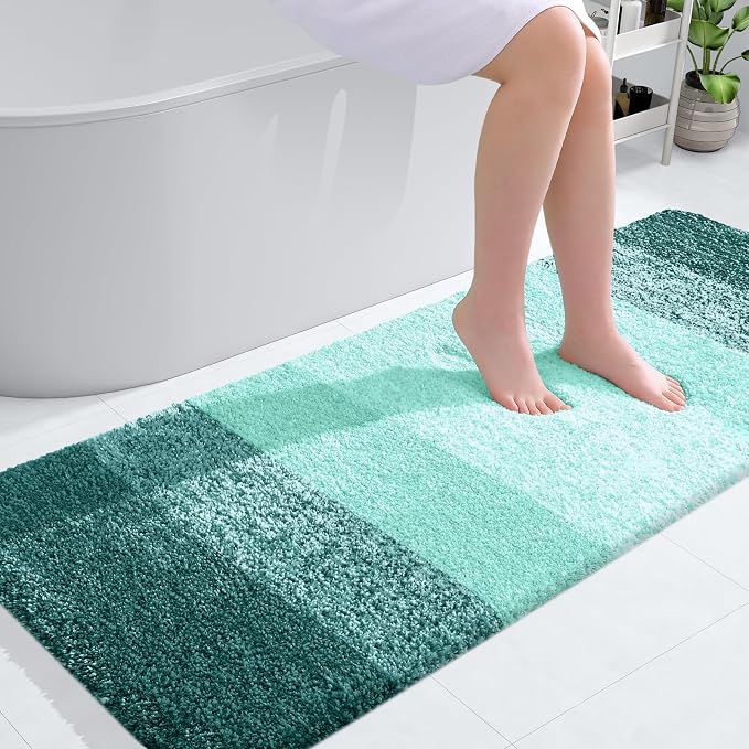 OLANLY Bathroom Runner Rug 40x24, Extra Soft Absorbent Microfiber Bath Rugs | Blackish Green, Non-Slip Quick-Drying Rubber Backing, Washable Long Bath Mat for Floor, Tub and Shower, Home Decor