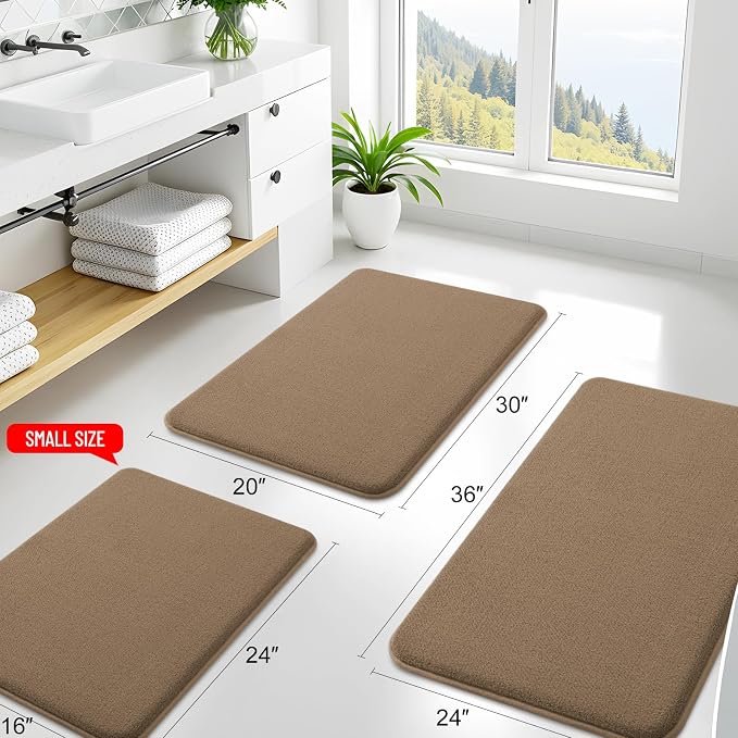 Smiry Memory Foam Bath Mat 47x20, Extra Soft Absorbent Bathroom Rugs | Camel Quick Dry, Machine Washable Bath Mats for Bathroom, Shower, Tub and Home Decor Accessories
