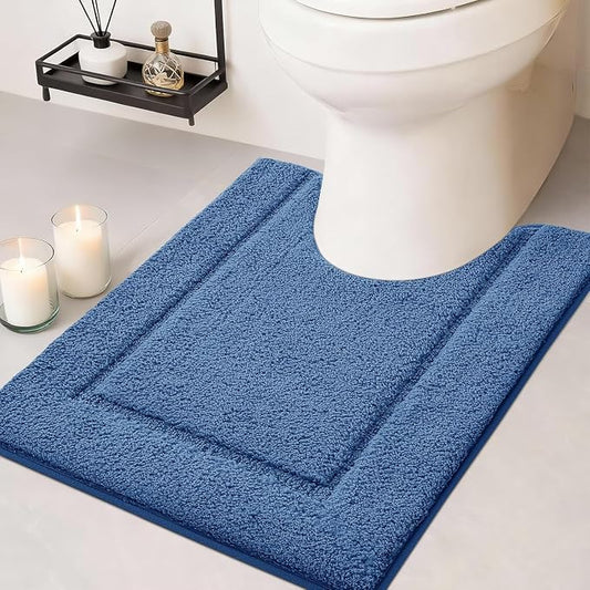 IM HOME Toilet Rugs, Ultra Soft Thick Plush Fluffy Microfiber Absorbent Contour Bathroom Rugs for Toilet, Non-Slip Backing, Machine Washable Bath Mats for Bathroom, Tub, Blue/U-Shaped 24"x20"