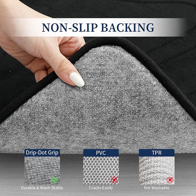YIHOUSE Bathroom Rugs Sets 3 Piece - Thick Memory Foam Bath Mat, Black | Ultra Soft, Extra Thick, Super Absorbent, Non Slip, Machine Washable, For Bathroom Floor & Tub, 3 Pieces