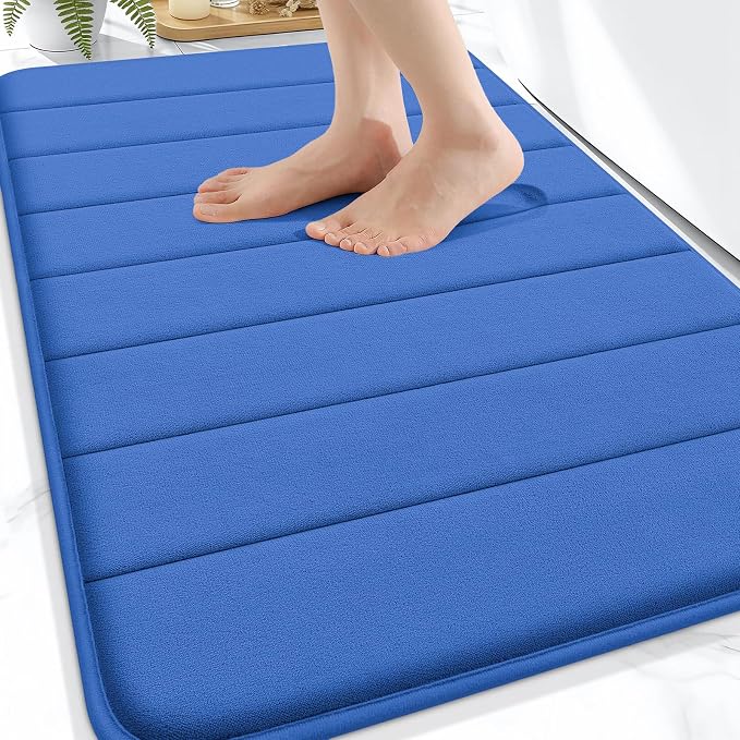 OLANLY Memory Foam Bath Mat 32x20, Super Soft and Absorbent Bathroom Rugs | Deep Navy Blue, Quick Dry Bath Rug, Machine Washable Shower Floor Mats, Bathmat Carpet for Bathroom Floor, Tub and Shower