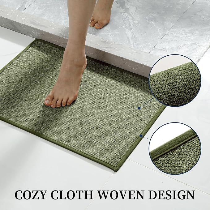 YIHOUSE Green Bathroom Rugs Sets 2 Piece, Quick Dry Thin Bath Mat, Non Slip Absorbent Machine Washable, Bath Rugs for Bathtub Sink Home Decor (17"x24" + 17"x32")