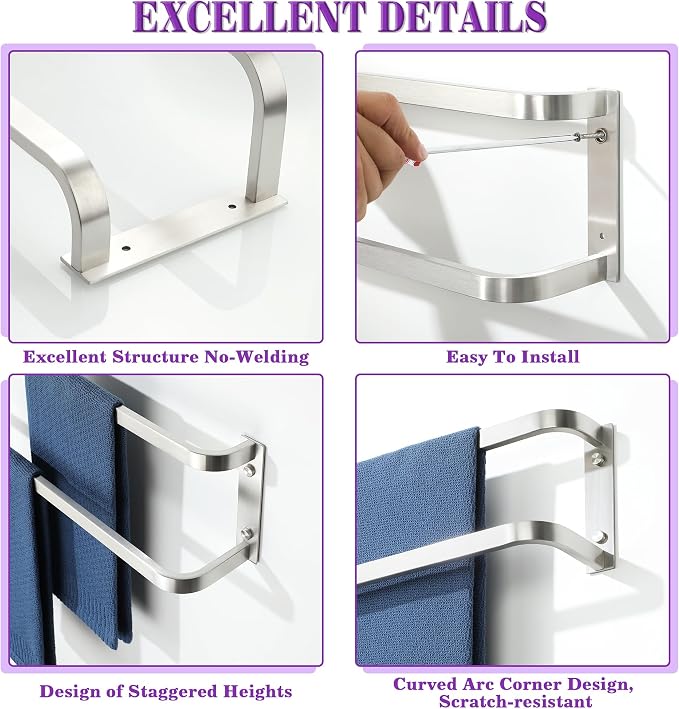 Alise Double Towel Bars 16 Inch, Towel Rack for Bathroom Stainless Steel Bathroom Towel Rack Wall Mounted Towel Holder,Brushed Nickel