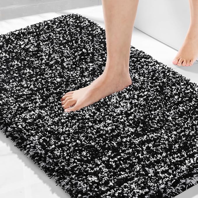 Yimobra Black and White Bathroom Rugs Non Slip Washable 36X24, Ultra Soft and Water Absorbent Bath Mats, Plush Fluffy Shower Mat Outside, Luxury Microfiber Thick Matts for Bathroom Floor/Tub