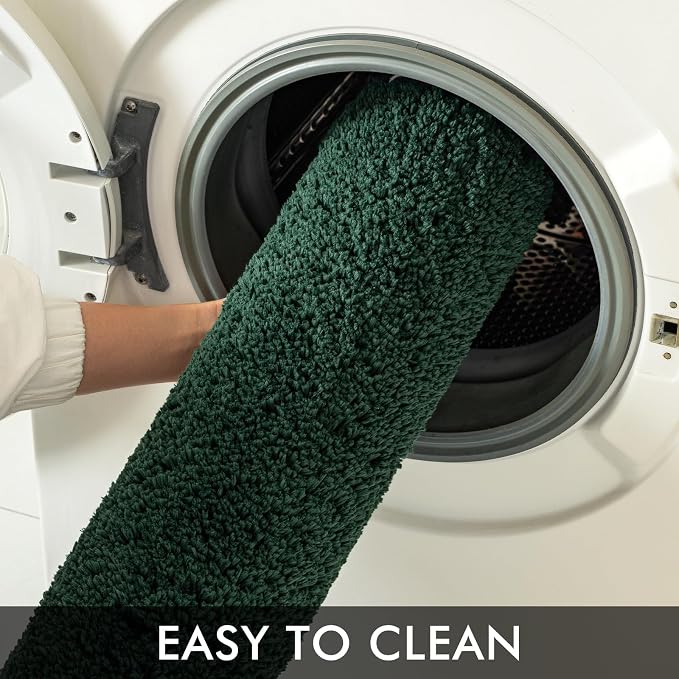 MIULEE Dark Green Bathroom Rugs Set 2 Piece Soft Bath Mats 20x24+16x24 Inch | Absorbent Microfiber Bath Mat and U-Shaped Toilet Rug, Non Slip, Quick Dry, for Bathroom Floor Tub Showers, Machine Washable