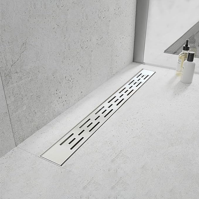 Linear Shower Drain, Shower Drain with bar Pattern Grate, Professional Brushed 304 Stainless Steel, High Flow, Hair Catcher Shower Drain (72 inch)