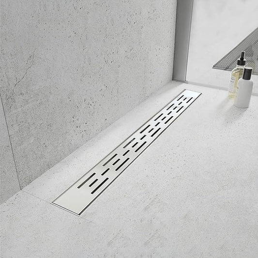 Linear Shower Drain, Shower Drain with bar Pattern Grate, Professional Brushed 304 Stainless Steel, High Flow, Hair Catcher Shower Drain (18 inch)