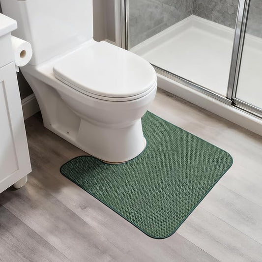 Bosap Toilet Rugs U Shaped Bathroom Rug,Machine Washable Non Slip Quick Dry Super Absorbent Ultra Thin Toilet Mats for Bathroom Toilet.Green,1'8"x2'(20x24inch)