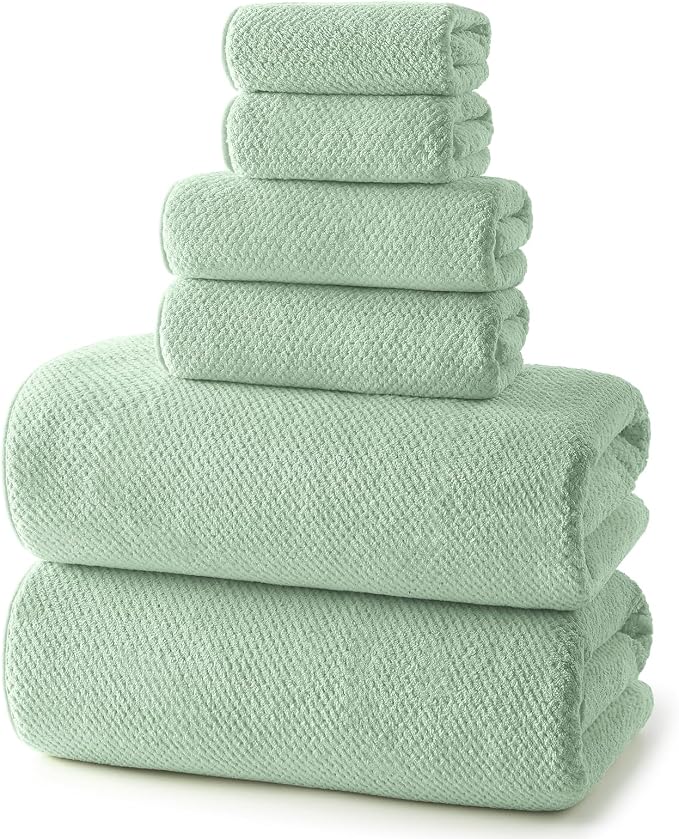 REDKISS Ultra Soft 6 Piece Towel Set, Premium Towels for Bathroom, Highly Absorbent, Quick Dry, Lightweight Bath Towels Set Collection, Includes 2 Bath Towels, 2 Hand Towels, 2 Washcloths, Green