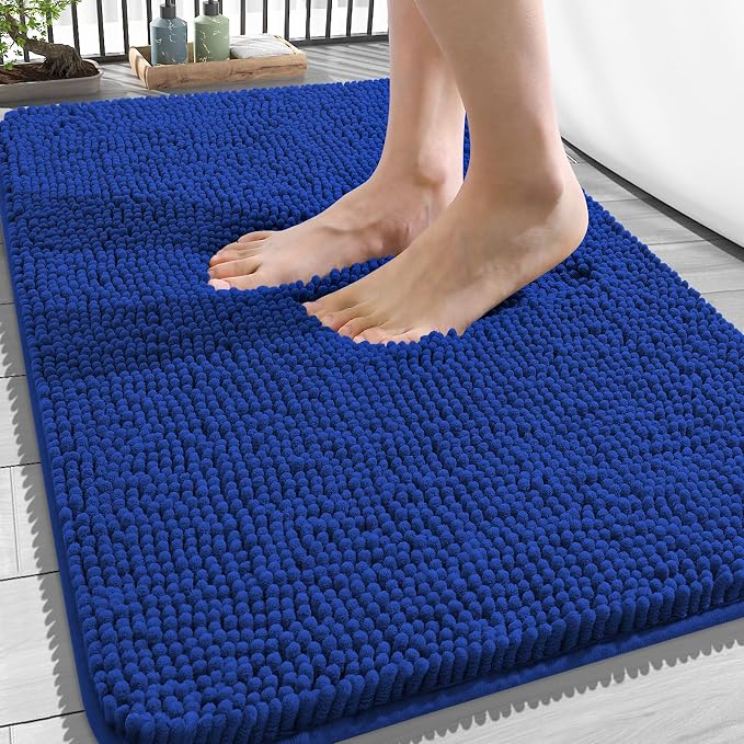 OLANLY Bathroom Rugs 34x21, Extra Soft Absorbent Chenille Bath Rugs | Royal Blue, Quick-Drying Rubber Backing, Machine Washable Bath Mat for Bathroom Floor, Tub and Shower, Home Decor Accessories