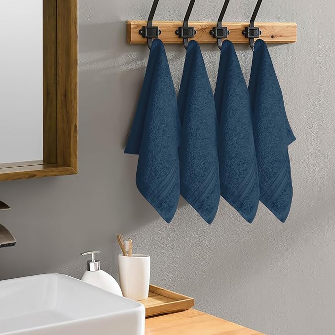 BOUTIQUO Ultra Soft Cotton Washcloths, Contains 12 Piece Face Cloths 12x12 inch, Ideal for Everyday use Face Towels, Compact & Lightweight Multi Purpose Washcloths - Mineral Blue