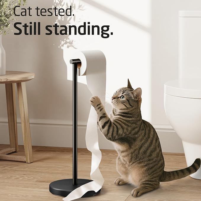 KES Bathroom Toilet Paper Holder Stand Modern Tissue Roll Holder SUS304 Stainless Steel Rustproof Freestanding 20.2" H, Matte Black BPH283S1-BK