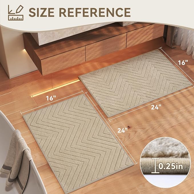 Bathroom Rugs Sets, Thin Non Slip Bath Mat Browm 16"x24"-2 Piece | Quick Dry Absorbent Washable Rubber Backing Bath Rug Shower Mat Bathroom Floor Mat For Sink Bathtub Beside Shower Entrance