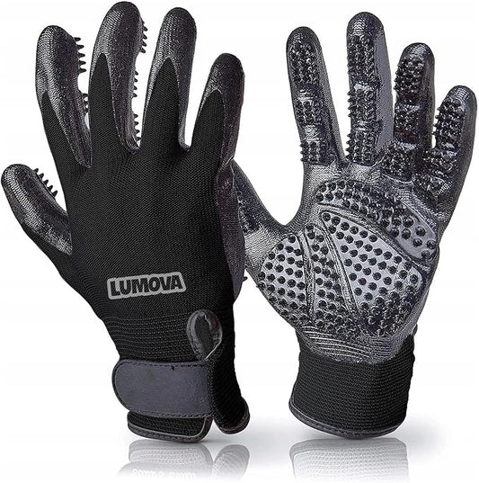 Pet Grooming Glove – Patented Rubber-Massage Shedding Bath & Hair Remover for Dogs, Cats & Livestock – Lightweight, Flexible, Secure Fit (Black)