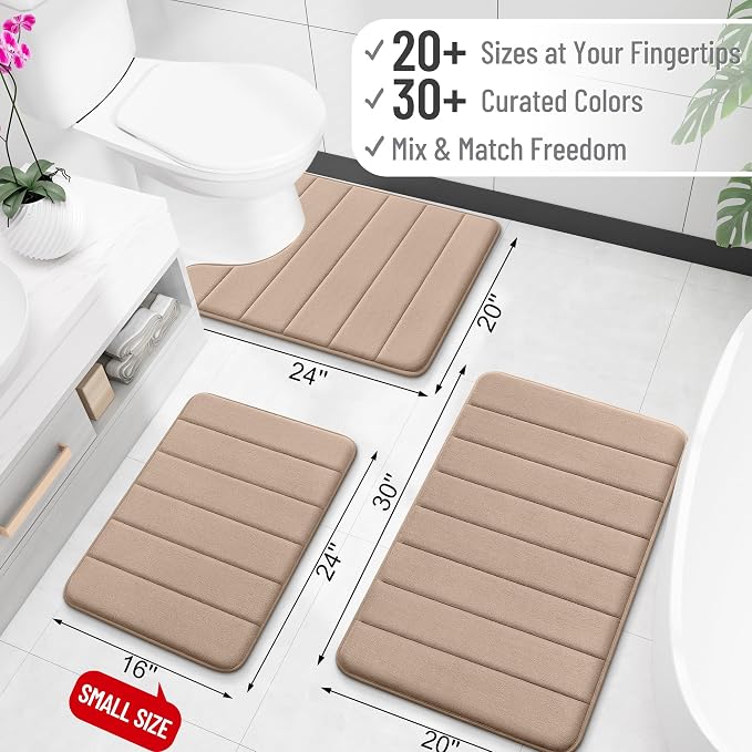 OLANLY Memory Foam Bath Mat 30x20, Super Soft and Absorbent Bathroom Rugs | Tan, Quick Dry Bath Rug, Machine Washable Shower Floor Mats, Bathmat Carpet for Bathroom Floor, Tub and Shower