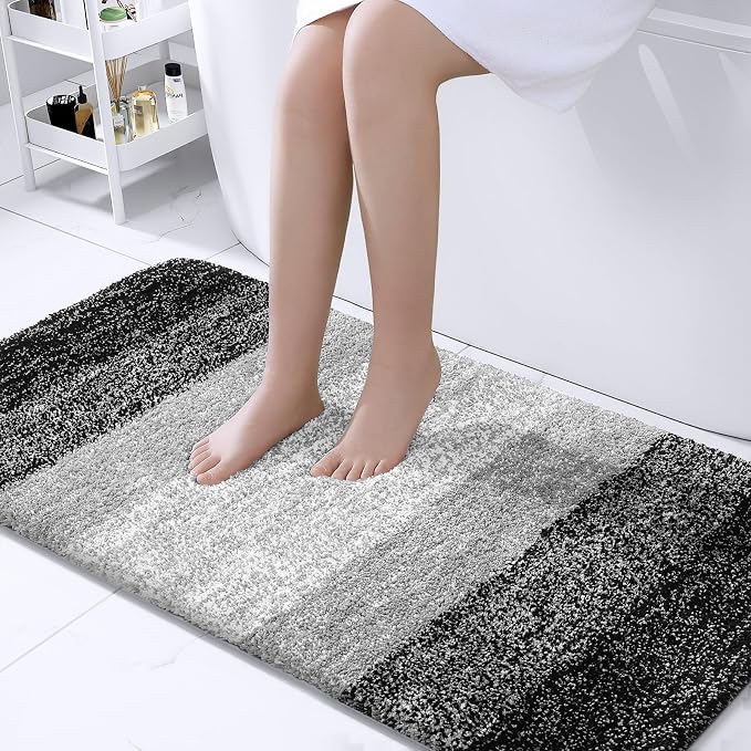 OLANLY Bathroom Runner Rug 47x24, Extra Soft Absorbent Microfiber Bath Rugs | Black, Non-Slip Quick-Drying Rubber Backing, Machine Washable Long Bath Mat for Floor, Tub and Shower, Home Decor Accessories