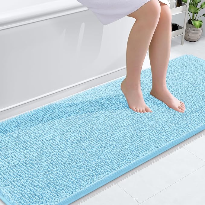 OLANLY Bathroom Runner Rugs 70x24, Extra Soft Absorbent Chenille Bath Rugs | Sky Blue, Quick-Drying Rubber Backing, Washable Long Bath Mat for Bathroom Floor, Tub and Shower, Home Decor Accessories