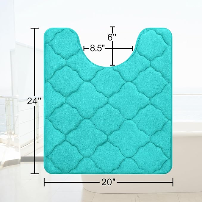 OLANLY Memory Foam Toilet Rugs U-Shaped 24x20, Ultra Soft and Absorbent Bathroom Rugs, Non-Slip, Comfortable, Machine Washable Contour Bath Mat for Toilet Base, Home Decor Accessories, Teal | Thick Absorbent Carpet, Non-Slip Backing, Machine Washable, ...