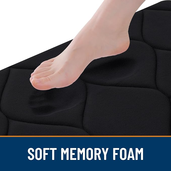 Smiry Memory Foam Bath Mat 32x20, Ultra Soft Absorbent Bathroom Rugs | Black, Plush Quick Dry and Machine Washable Cushion Bath Mats for Bathroom, Shower, Tub & Home Decor