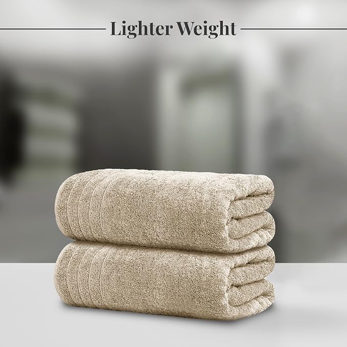 4 Piece Extra Large Bath Towels 30 x 60 Inches, Beige | 100% Cotton, Larger & Lighter Weight, Quicker to Dry, Super Soft and Absorbent, Perfect for Bathroom