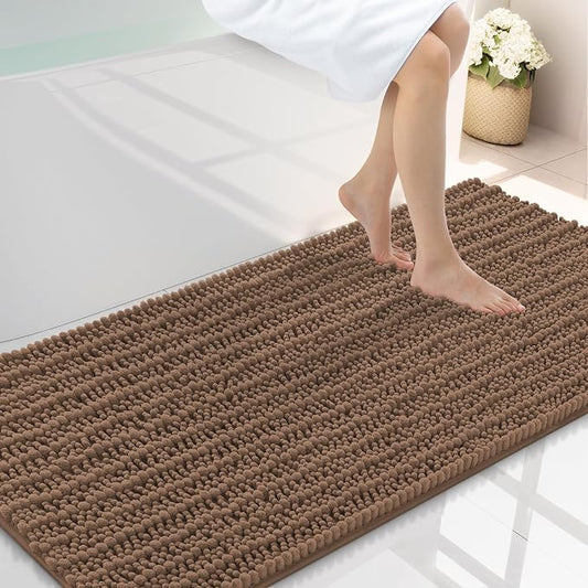Smiry Bathroom Rugs 47X24, Extra Soft Rubber Backing Chenille Bath Mats | Mocha Machine Washable Non Slip Quick Dry Bath Mats for Bathroom Floor, Tub, Shower, Home Decor Accessories