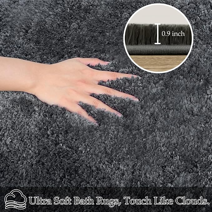 Bathroom Rugs Sets 3 Piece Extra Soft and Absorbent Microfiber Bath Rugs, Plush Shaggy Luxury Mat with Rubber Backing, Machine Wash Dry, Bath Mats for Bathroom Floor, Tub and Shower, Deep Grey