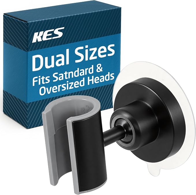 KES Upgraded Dual Size Opening Shower Head Holder, Black, 2X Strong Adhesion, 18/8 Stainless Steel, Adhesive Mount, 1 Count, C208DF-BK