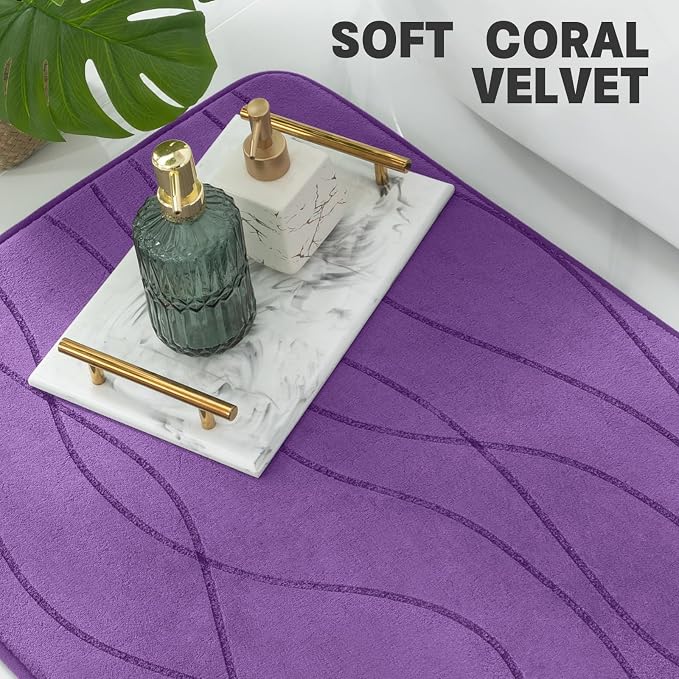 Bathroom Rugs Set 5 Piece, Memory Foam Bath Mat Purple | Ultra Soft, Absorbent, Non-Slip, Machine Washable, for Bathroom, Sink and Toilet