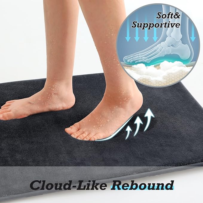 Bathroom Rugs Sets 3 Piece, Non-Slip & Quick Dry Bath Mat Set, Ultra Soft Velvet Bath Rugs for Bathroom, Toilet and Shower Floor, Dark Grey