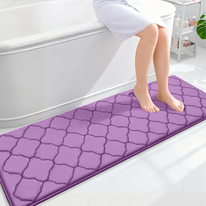 OLANLY Memory Foam Bath Mat Rug 59x20, Ultra Soft Bathroom Rugs, Lavender | Thick Absorbent Carpet, Non-Slip Backing, Machine Washable, for Bathroom Floor, Tub, Shower and Home Decor Accessories