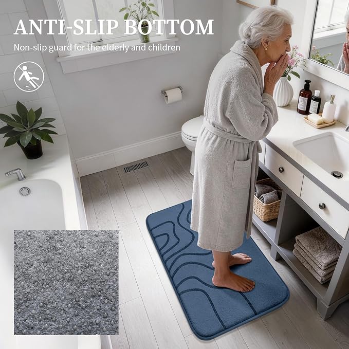 Memory Foam Bathroom Rugs Sets 5 Piece, Ultra Soft Bath Mat, Dusty Blue | Ultra Soft, Extra Thick Bath Mat, Absorbent, Non-Slip, Machine Washable, For Tub, Shower & Home Decor Accessories