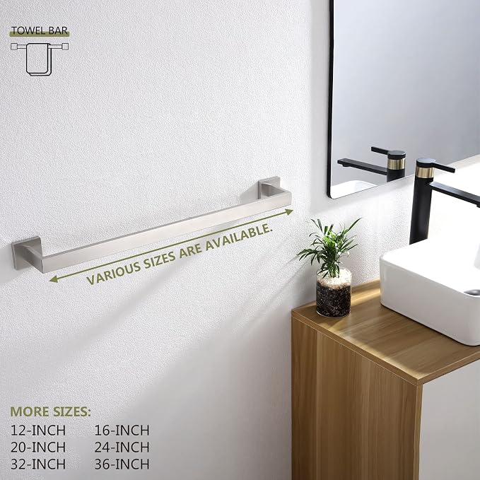 KOKOSIRI 24-Inch Single Towel Bar, Bathroom Kitchen Towel Holder, Wall Mounted SUS304 Stainless Steel Towel Rack, Brushed Nickel, B4003BR-L24