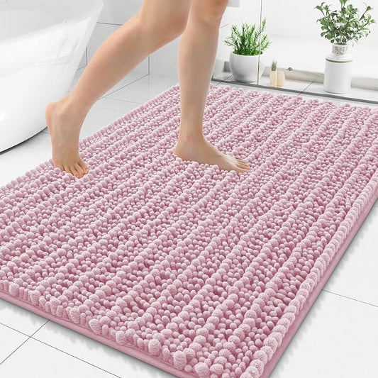Smiry Bathroom Rugs 48X32, Extra Soft Rubber Backing Chenille Bath Mats | Dusty Rose Machine Washable Non Slip Quick Dry Bath Mats for Bathroom Floor, Tub, Shower, Home Decor Accessories
