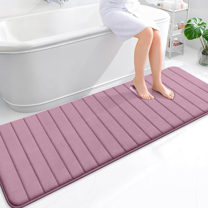OLANLY Memory Foam Long Bathroom Rugs Runner 70x24, Super Soft Absorbent | Deep Plum, Quick Dry Bath Mat, Machine Washable Shower Floor Rugs, Bathmat Carpet for Bathroom Floor, Tub and Shower