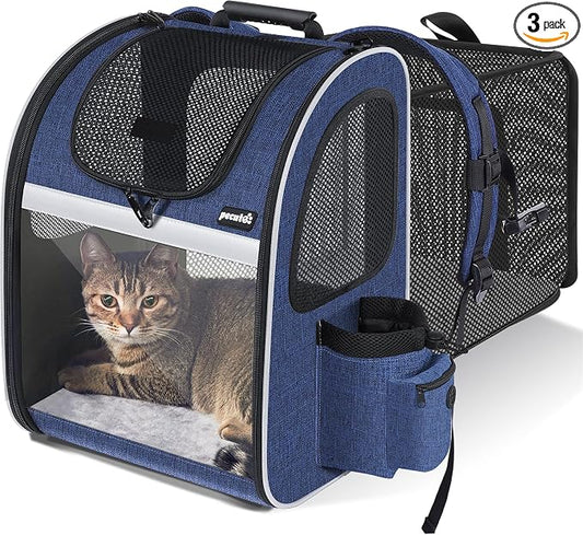 pecute Cat Backpack Visiable, Cat Carrier Expandable with Acrylic Window | Durable Oxford Cloth, Lockable Zipper,Use for Pet Under 11 lbs to Travel