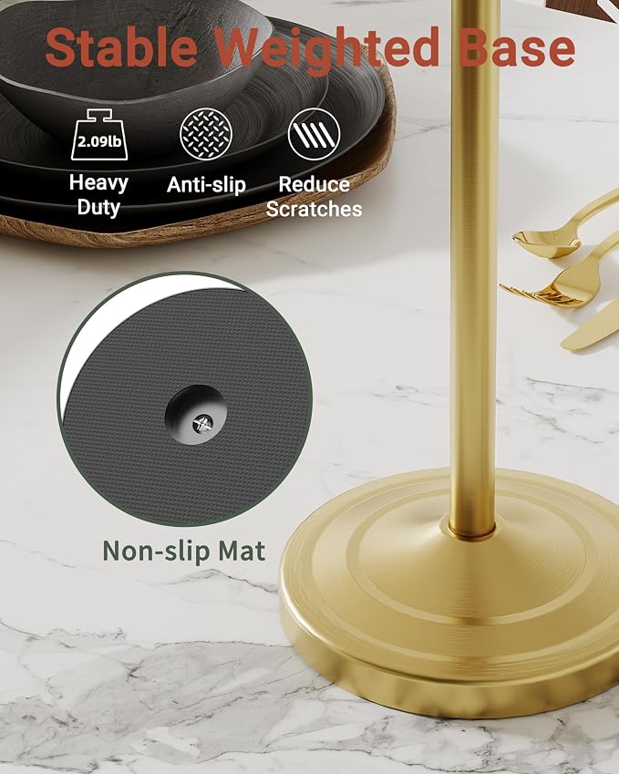 18" Hand Towel Holder Stand, Stainless Steel Free Standing Towel Rack Bar,Double Ring Towel Hanger with Weighted Base, Towel Hardware for Bathroom Vanity Kitchen Countertops(Brushed Gold)