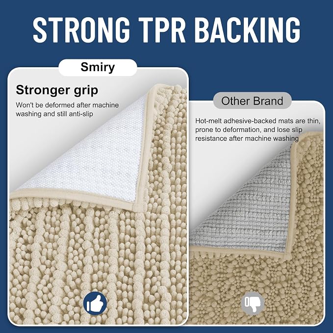 Smiry Bathroom Rugs 40X32, Extra Soft Rubber Backing Chenille Bath Mats | Sand Machine Washable Non Slip Quick Dry Bath Mats for Bathroom Floor, Tub, Shower, Home Decor Accessories