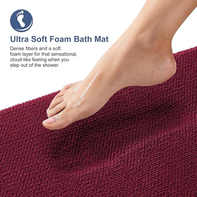 OLANLY Memory Foam Bathroom Runner Rugs 70x24, Absorbent Long Mat, Burgundy | Soft Quick Dry Bath Rugs, Non-Slip Carpet, Machine Washable Mat for Bathroom Floor, Tub and Shower, Home Decor Accessories